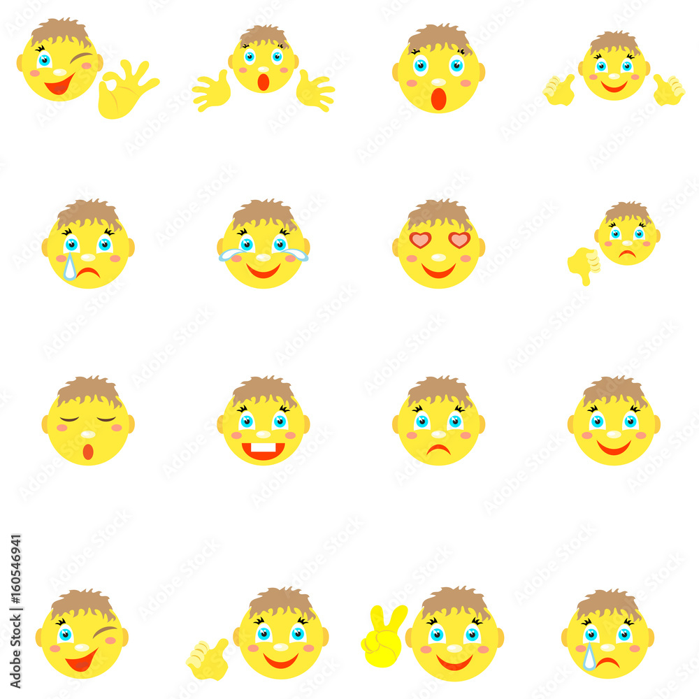 Fototapeta premium Smilies boys with different emotions gestures. 
