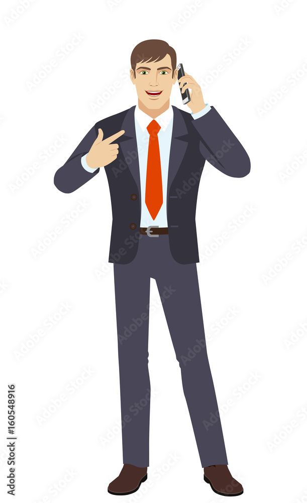 Businessman pointing his finger at the mobile phone Businessman pointing his finger at the mobile phone