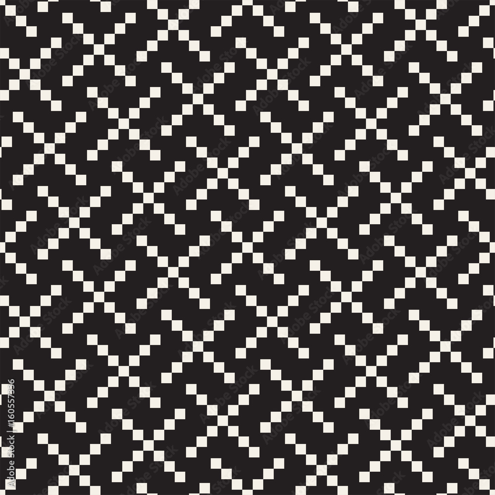 Seamless black and white cross lattice pattern. Abstract geometric tiling mosaic. Stylish background design