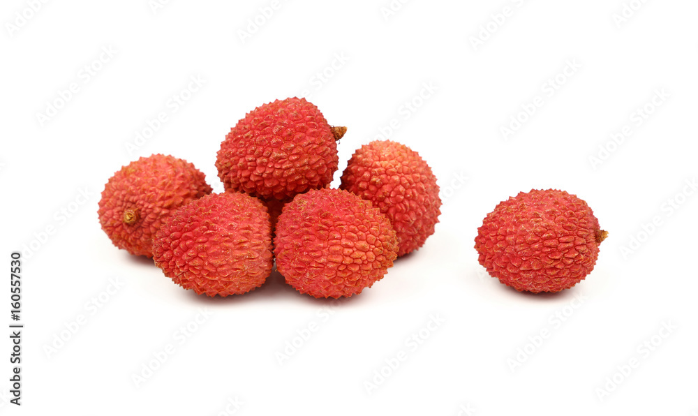 Fresh red litchee isolated close up on white Fresh red litchee isolated close up on white