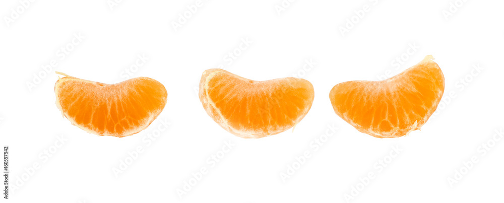 Three wedges segments of mandarin orange on white Three wedges segments of mandarin orange on white