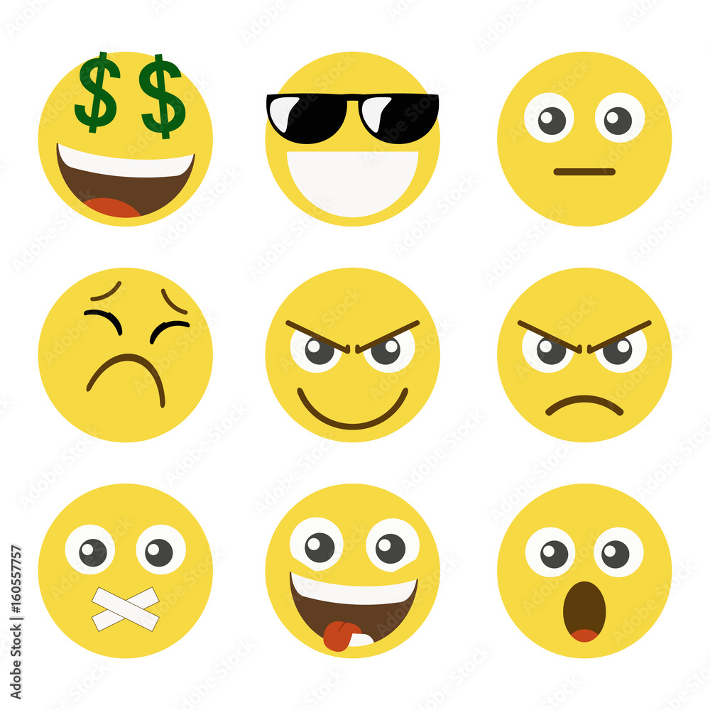 Set of nine smileys Set of nine smileys