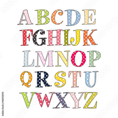 Cute dotted Alphabet isolated on white background. Vector illustration. Element for design. Kids alphabet.