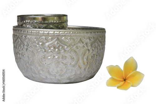 Side view  of  Thai vintage pattern silver bowl, isolated