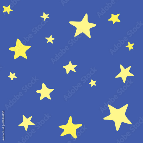 Vector Abstract Holiday Seamless Pattern with Yellow Stars on Blue