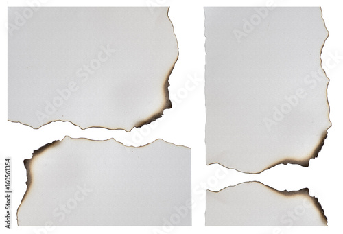 Burnt paper, edge paper isolated on white background