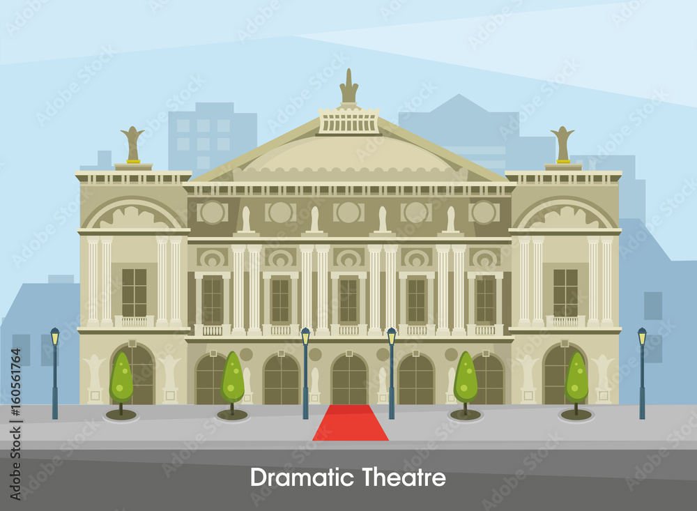 The building of the historic Drama Theater in Paris. Vector illustration.