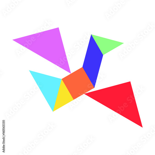 Colorful chinese tangram puzzle in flying bird shape on white background (Vector) Free Download Colorful chinese tangram puzzle in flying bird shape on white background (Vector) - GFXLoad