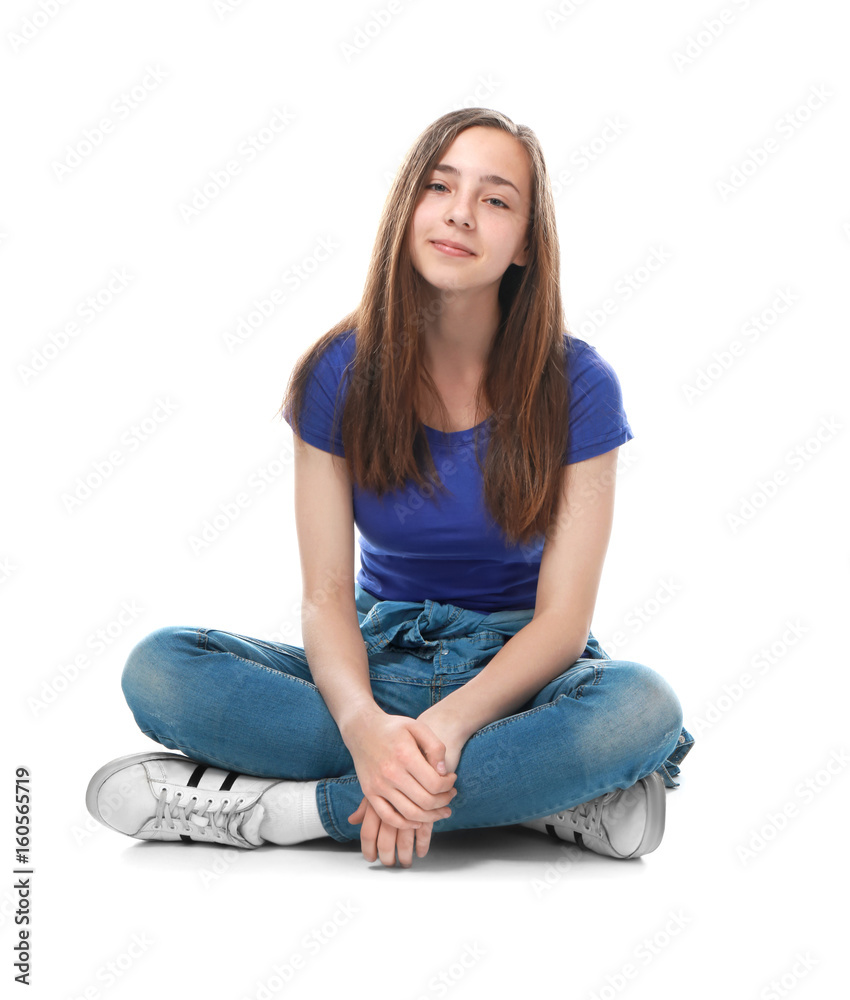Cute pretty girl on white background Cute pretty girl on white background