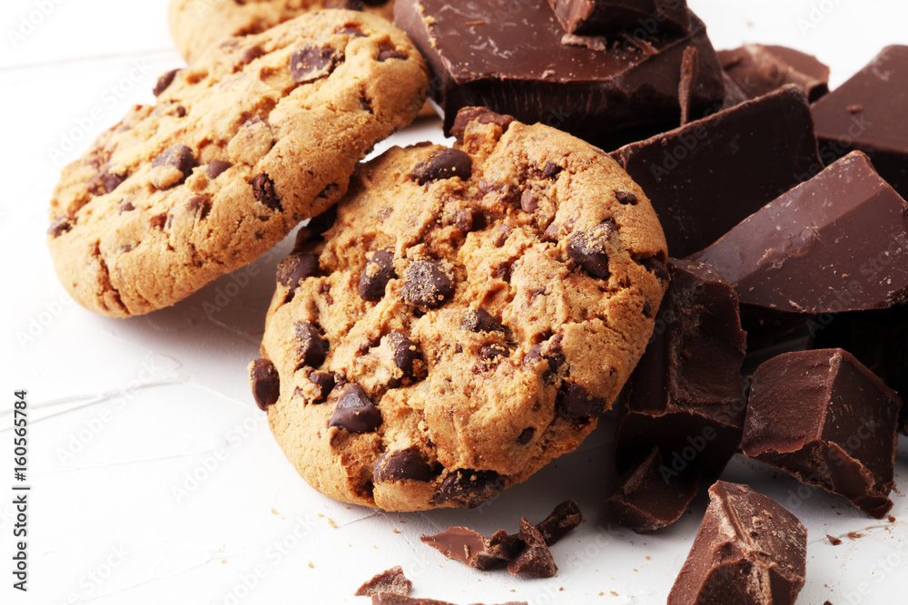 Chocolate cookies on white background. Chocolate chip cookies shot Chocolate cookies on white background. Chocolate chip cookies shot