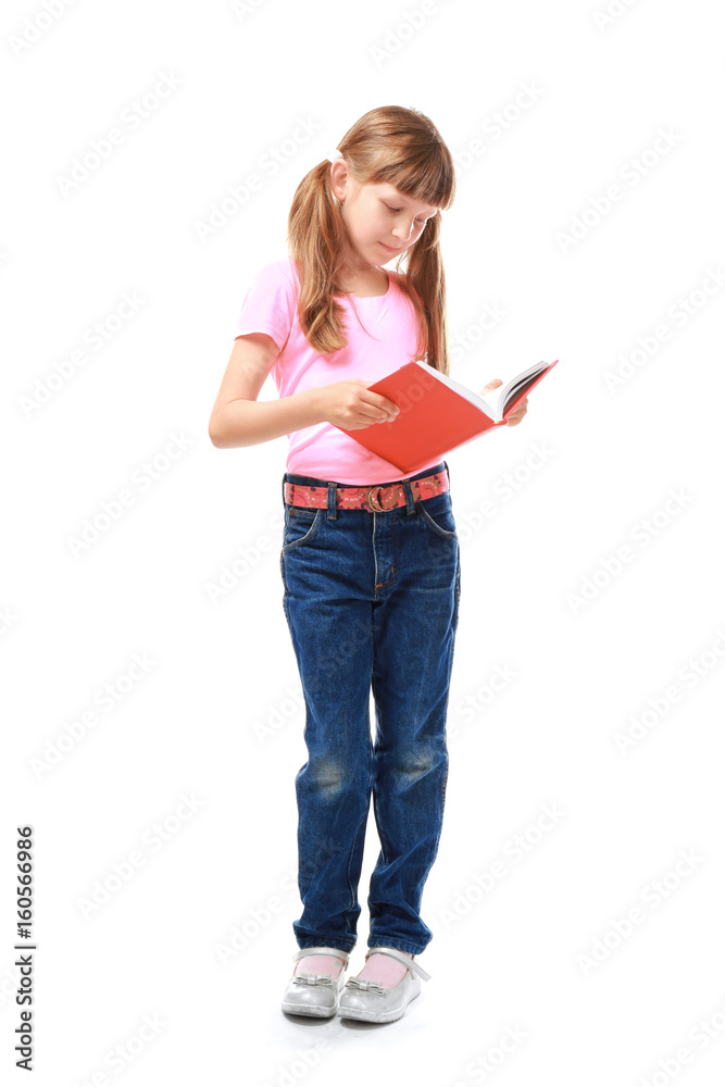 Pretty little girl with book on white background Pretty little girl with book on white background