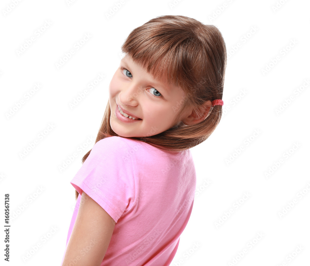 Pretty little girl on white background