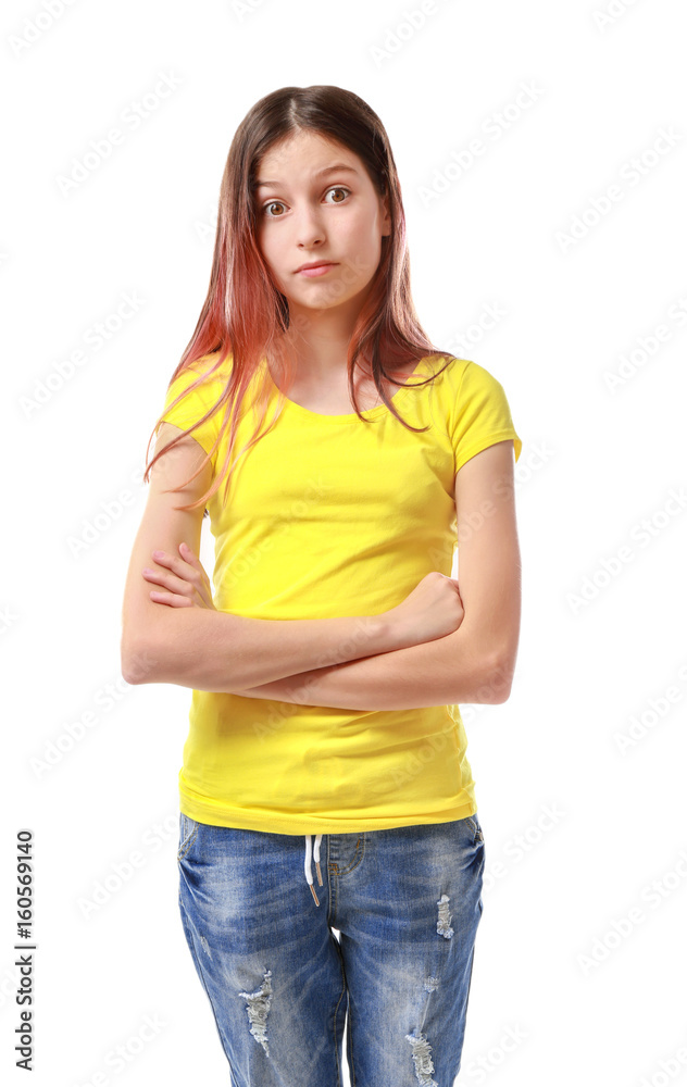 Cute pretty girl on white background Cute pretty girl on white background