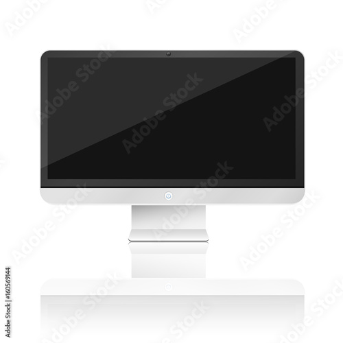 Modern, high-tech computer isolated on white background with reflection. Empty monitor screen. Vector illustration