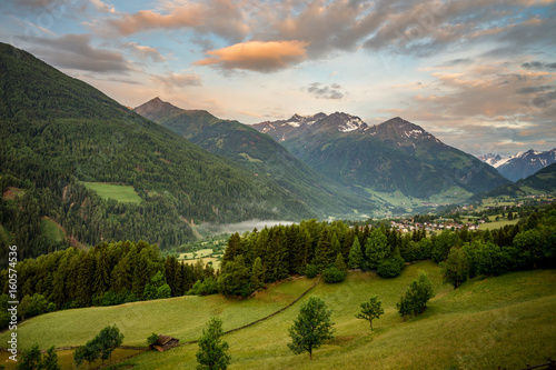 Breathtaking landscape after sunrise in national park Tirol Austria.