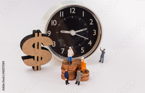 Miniature people : Work against time for increase money using as business background