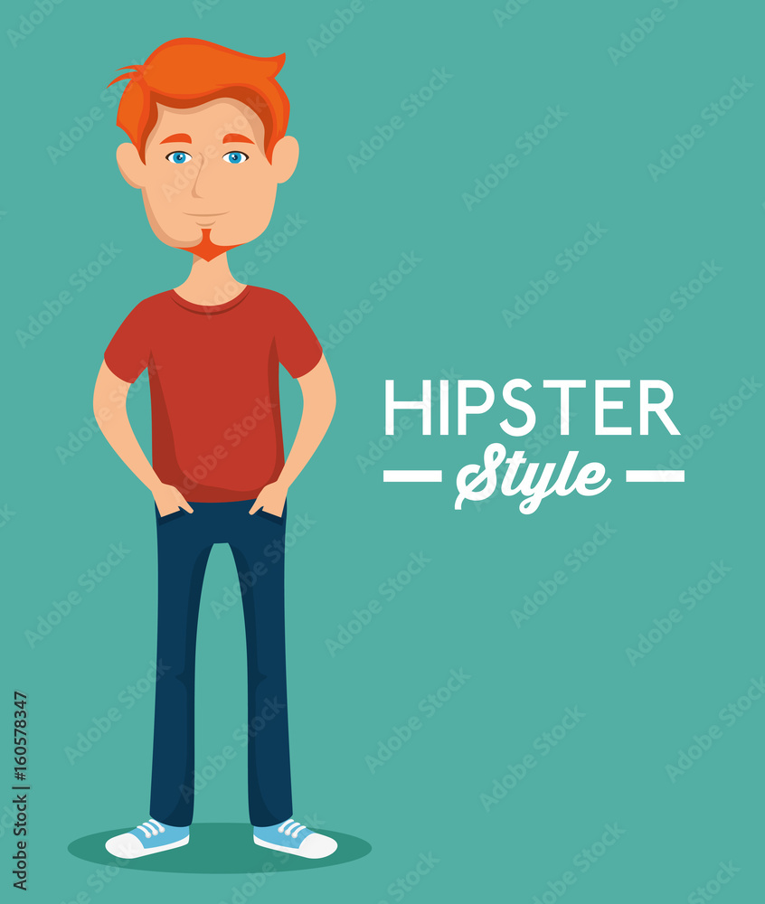 Ginger man with hipster style sign over teal background vector illustration