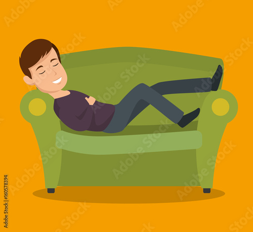Man sleeping on couch over yellow background vector illustration