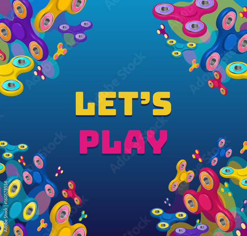 Fidget spinner circle background with colorful 3d icons of modern rotating toys vector illustration