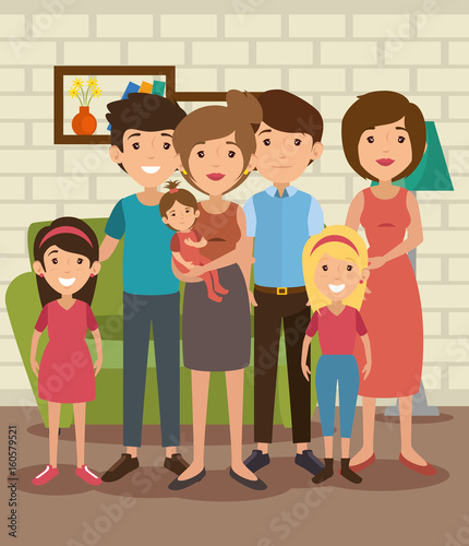 Big family at the living room colorful design vector illustration