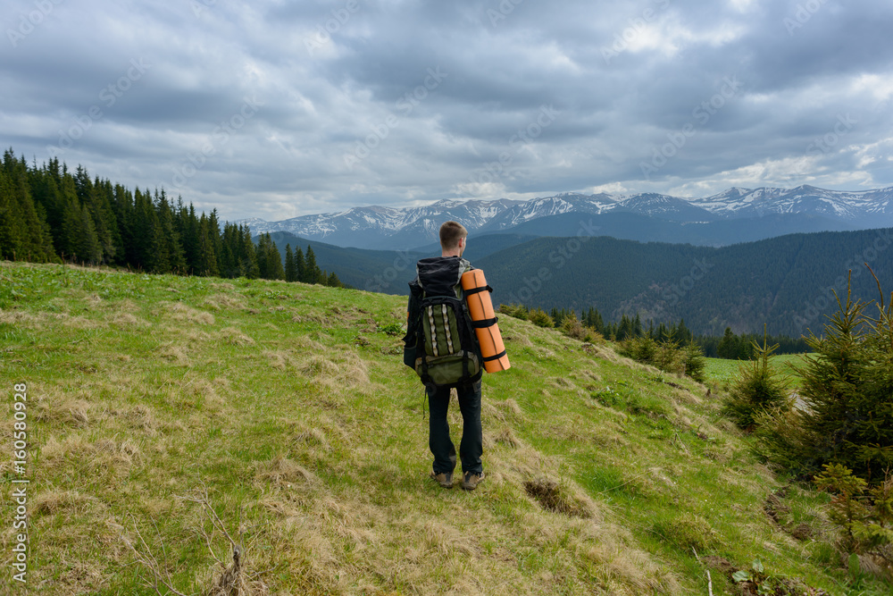 tourist in mountains