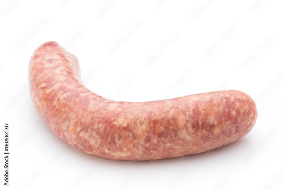 Raw sausage with parsley leaf isolated on white background. Raw sausage with parsley leaf isolated on white background.
