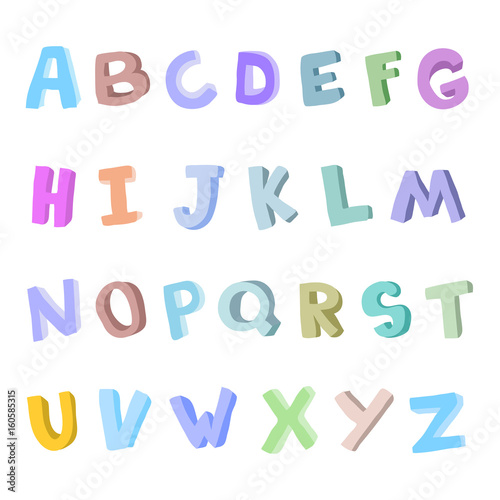 Vector hand-drawn children s alphabet. 3D doodle letters. ABC font for kids.