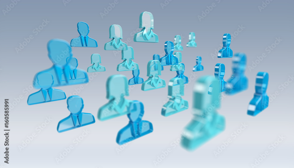 3D rendering group of icon blue people 3D rendering group of icon blue people