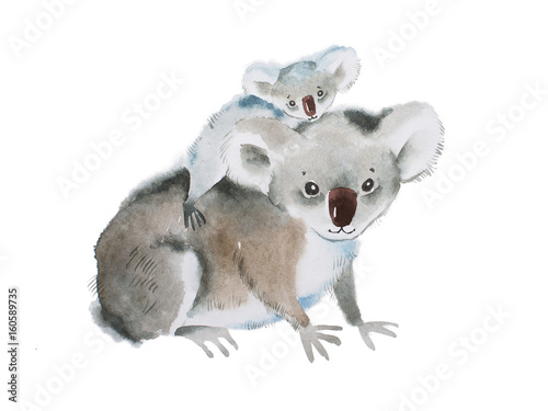 Canvas Print Handwork picture of koala bear with baby on the back