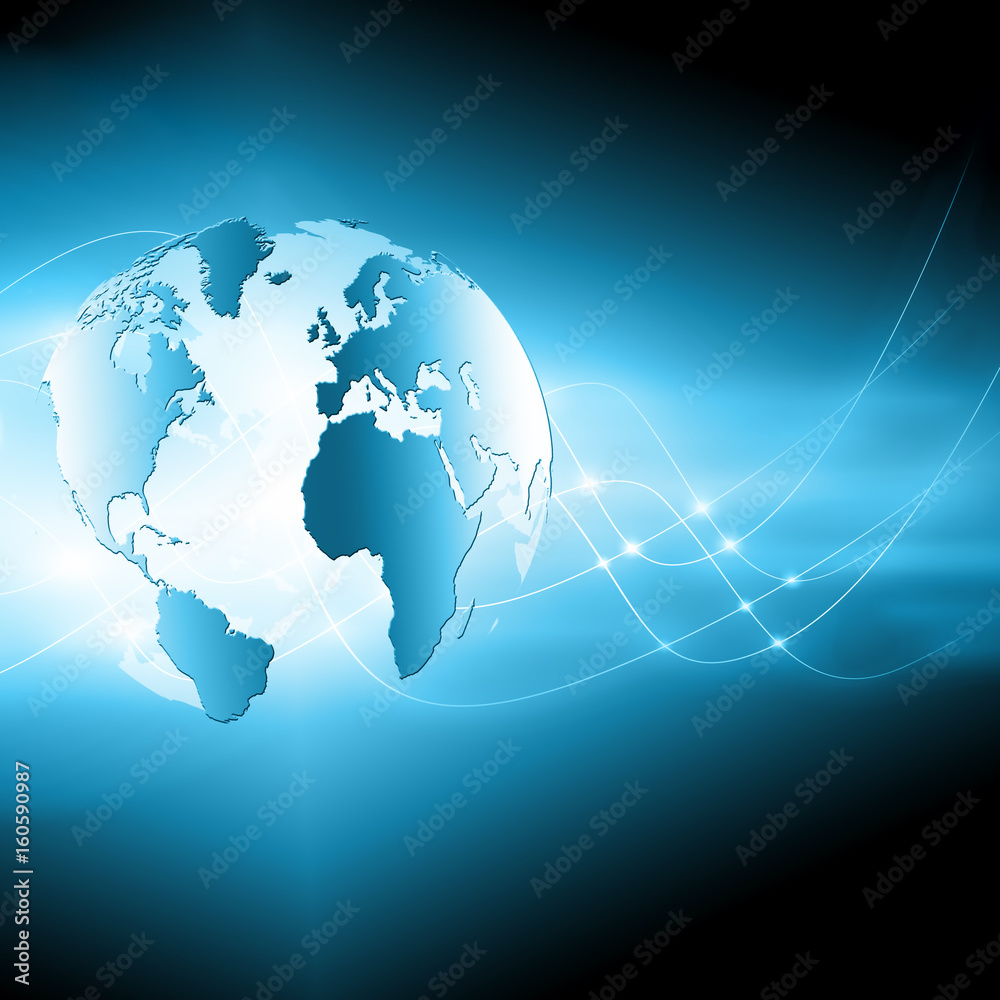 Best Internet Concept of global business. Globe, glowing lines on technological background. Wi-Fi, rays, symbols Internet, 3D illustration