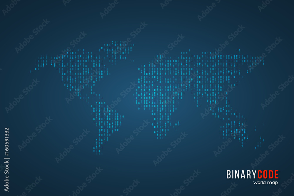 World map consisting of binary computer code. Software developer programming, coding, hacker concept. Vector illustration. World map consisting of binary computer code. Software developer programming, coding, hacker concept. Vector illustration.