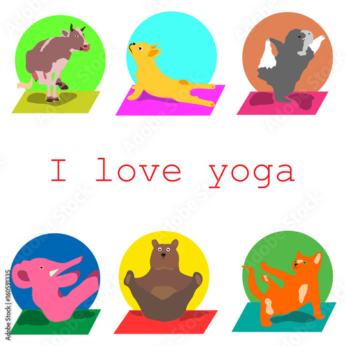 I love yoga, animals, vector illustration