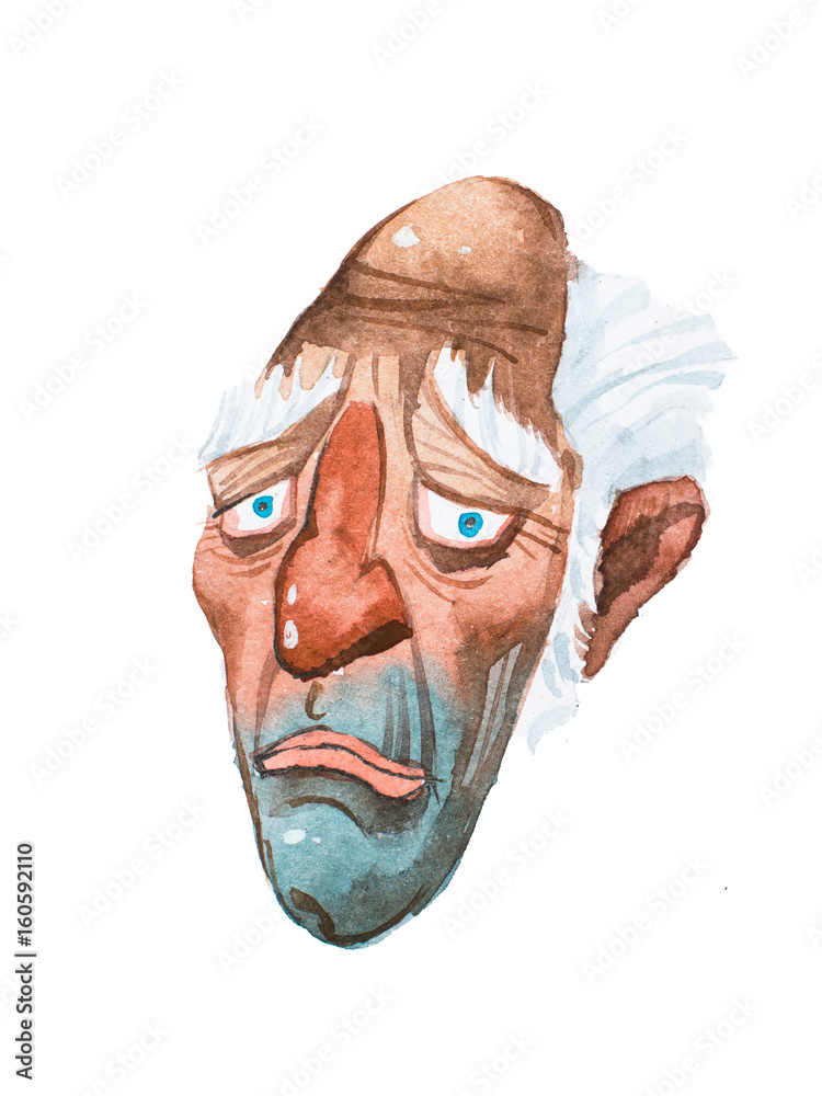 sad old man face drawing