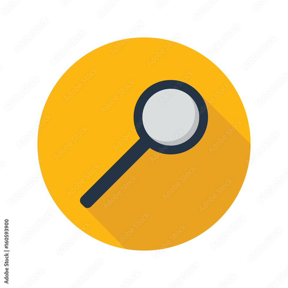 Magnifying glass icon in flat style on circle Magnifying glass icon in flat style on circle
