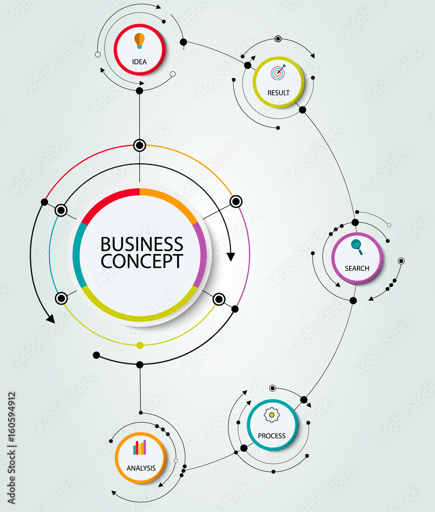 Vector Infographic 3D circle label design template with arrows sign and 5 options or steps. Infographics for business presentations or information banner, process diagram, flow chart, graph, scheme