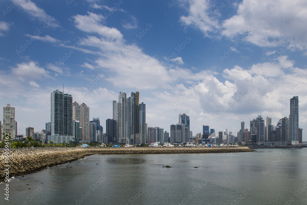 View of the downtown of Panama City with modern buildings on the background, in Panama.