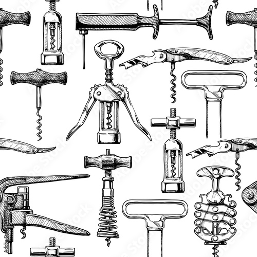 Seamless pattern with different corkscrews photo