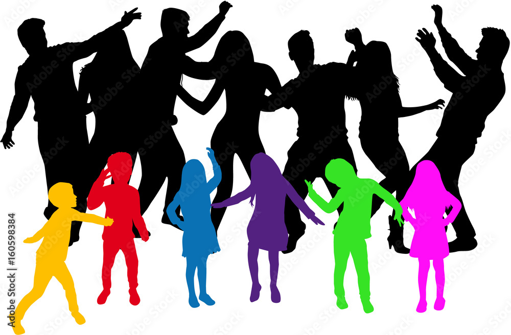Fototapeta premium Dancing people silhouettes. Family silhouettes.