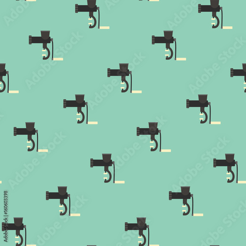 Seamless pattern with handle meat grinder, kitchen meat mincer texture