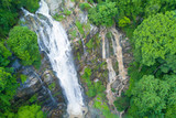 Aerial view of Wachirathan waterfall in rainy season at Doi Inthanon national park, Chian Mai, Thailand