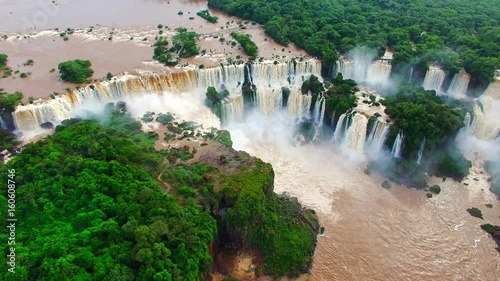 Largest waterfall in the world. Rare aerial view of Iguazu Falls, 4K photo