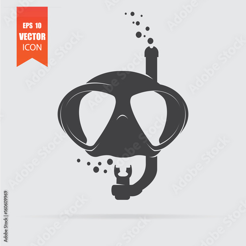 Diving mask icon in flat style isolated on grey background.