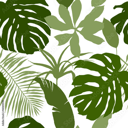 Seamless pattern, green tropical leaves