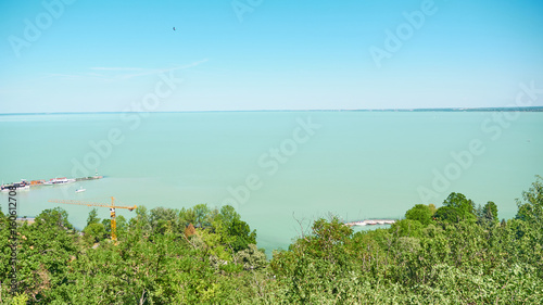 One of Europe's largest lakes - Balaton. Popular tourist tours from many continental countries. Shallow fast warming lake. photo