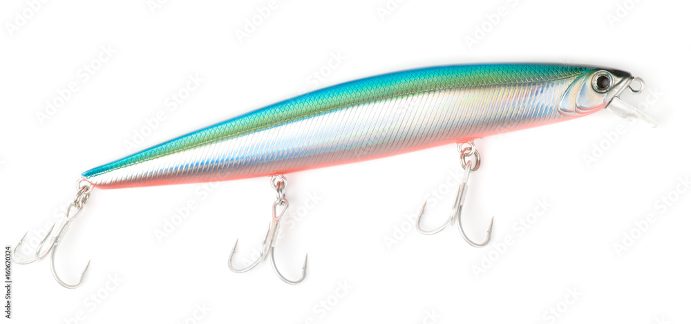 Plastic fishing lure (wobbler) isolated on white Plastic fishing lure (wobbler) isolated on white