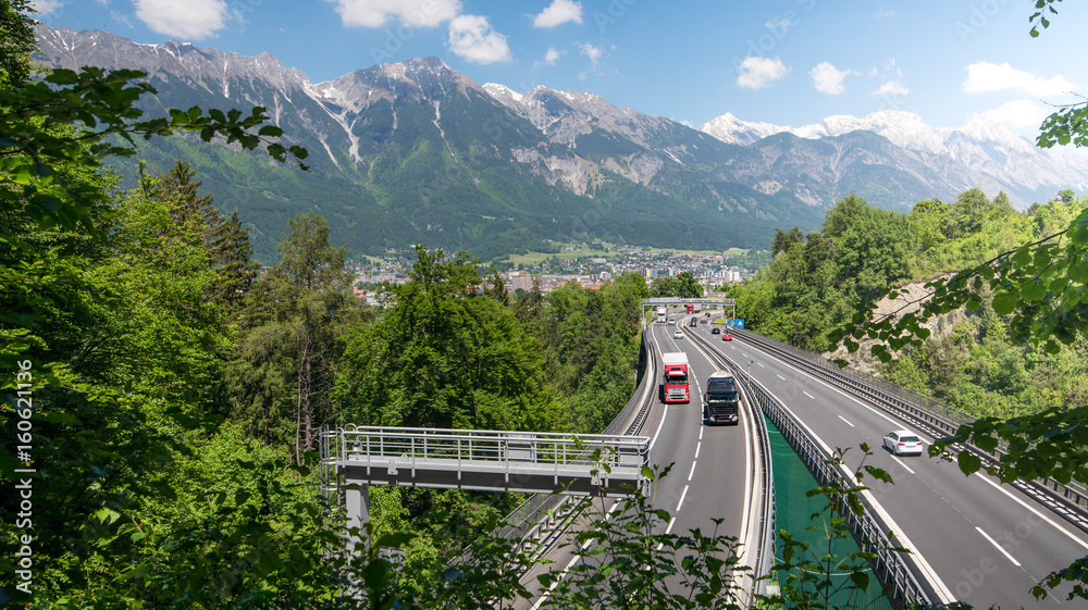 Transit traffic over the Brenner, Austria - obrazy, fototapety, plakaty 