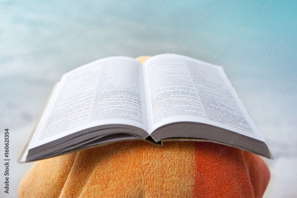 Fototapeta premium Bible at the Beach with Copy Space