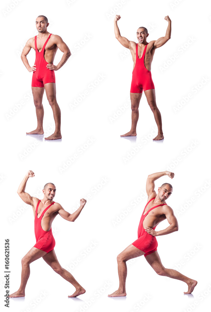 Young wrestler isolated on the white