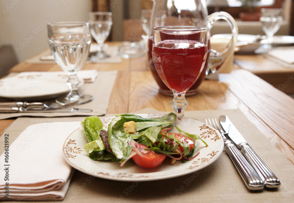 Healthy appetizer on restaurant table Healthy appetizer on restaurant table