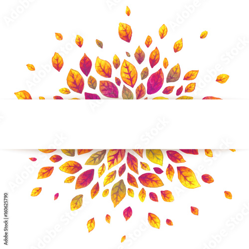 White paper stripe banner on red autumn leaves background